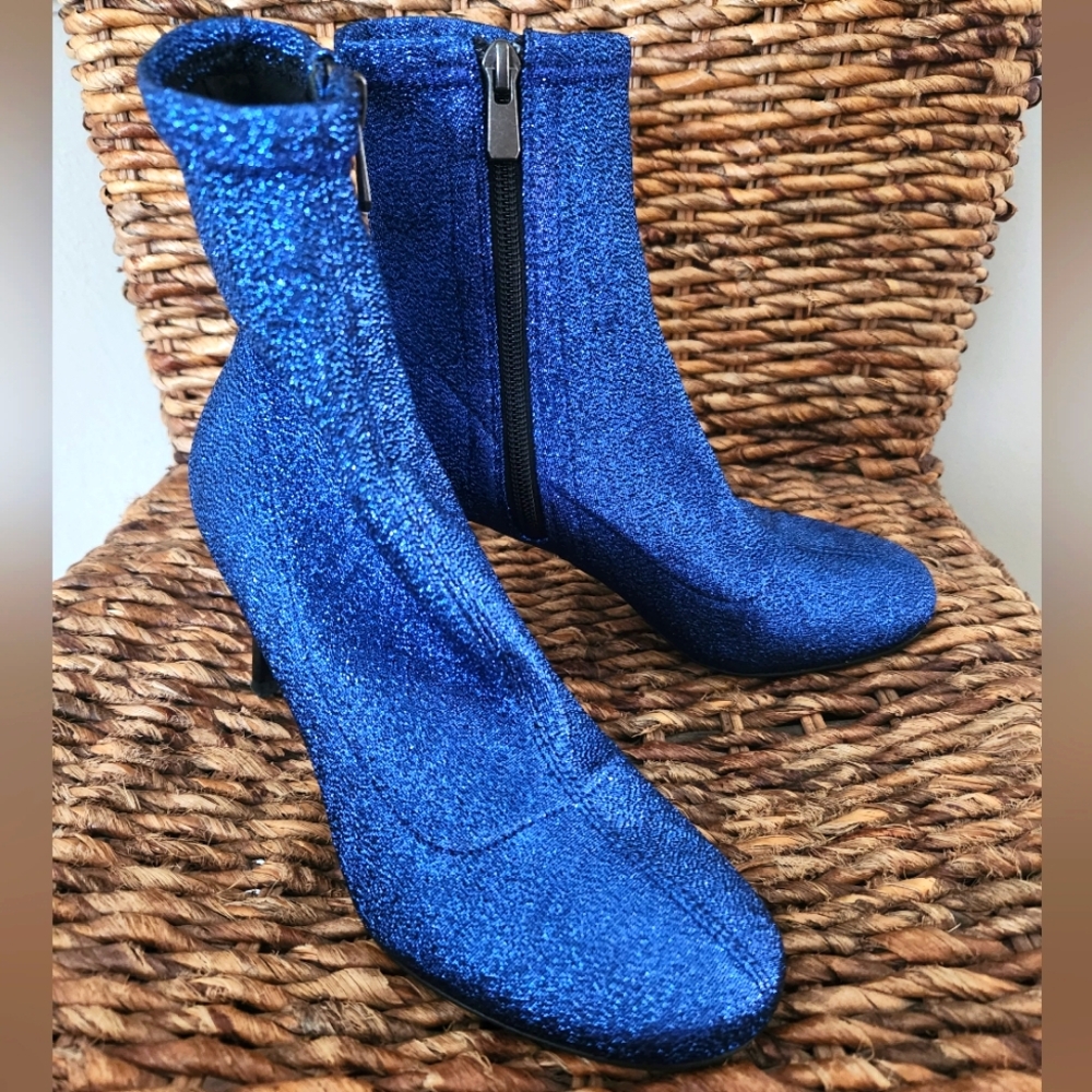 & Other Stories Blue Metallic Glitter Heeled Sock Booties EU36/US6.5
